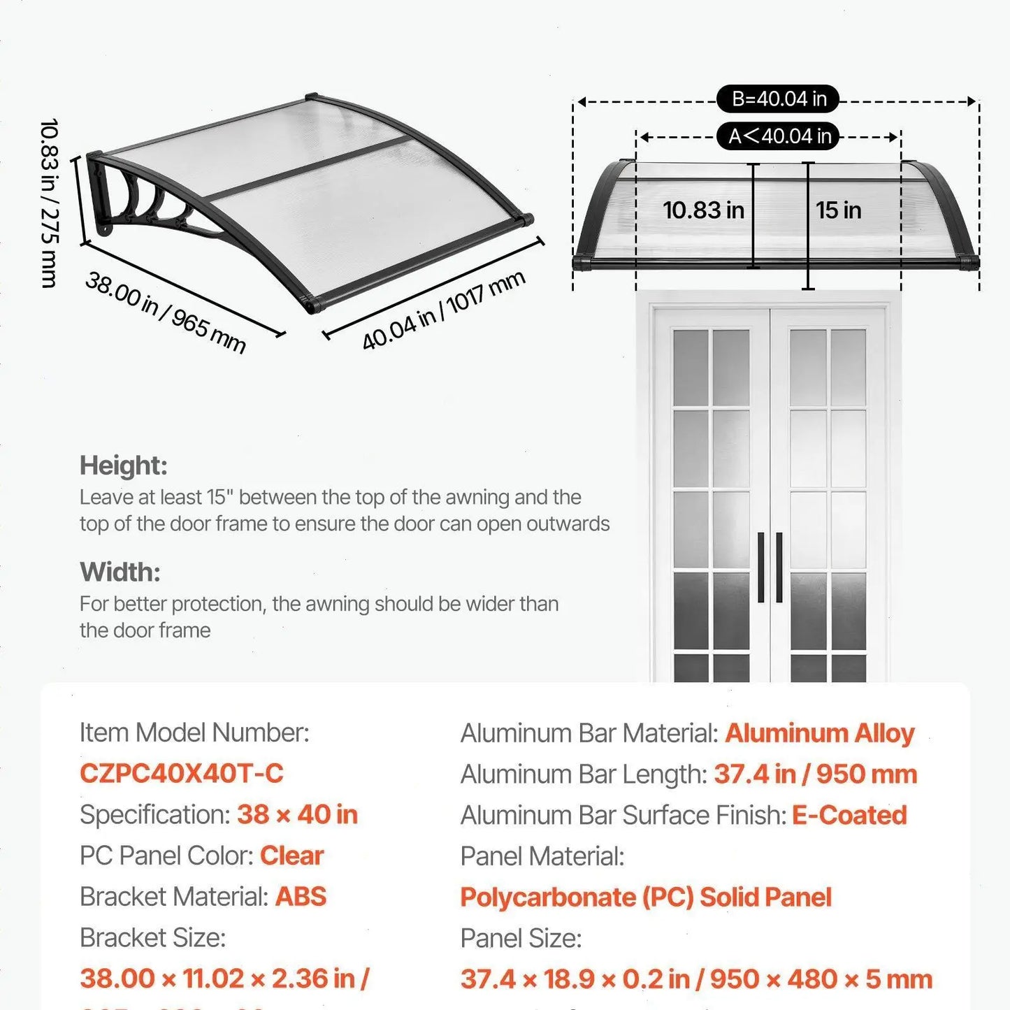 ☔VEVOR Clear Door Canopy | All‑Weather Rain Sun Snow Protection