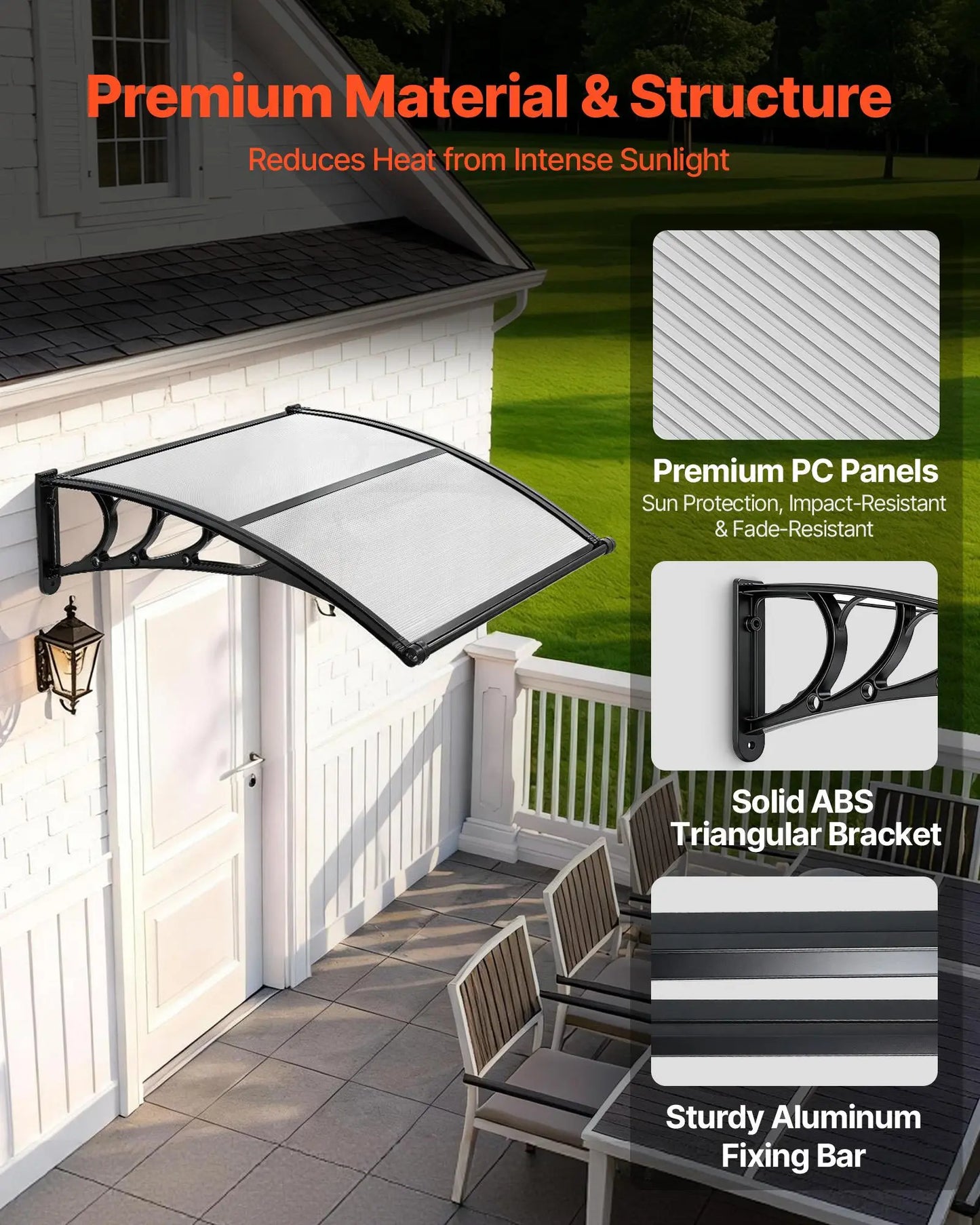 ☔VEVOR Clear Door Canopy | All‑Weather Rain Sun Snow Protection