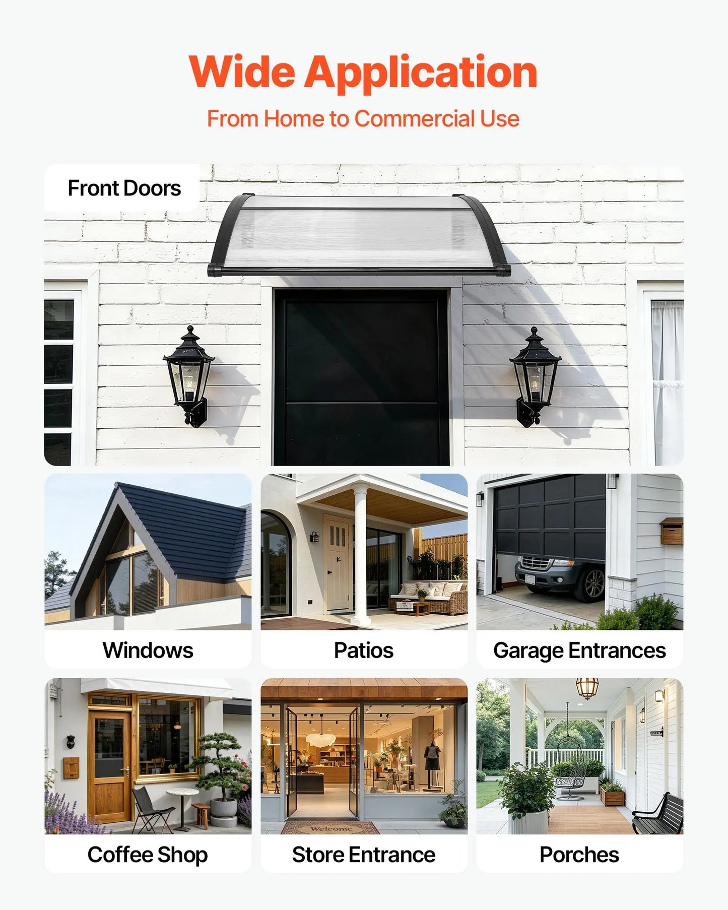 ☔VEVOR Clear Door Canopy | All‑Weather Rain Sun Snow Protection
