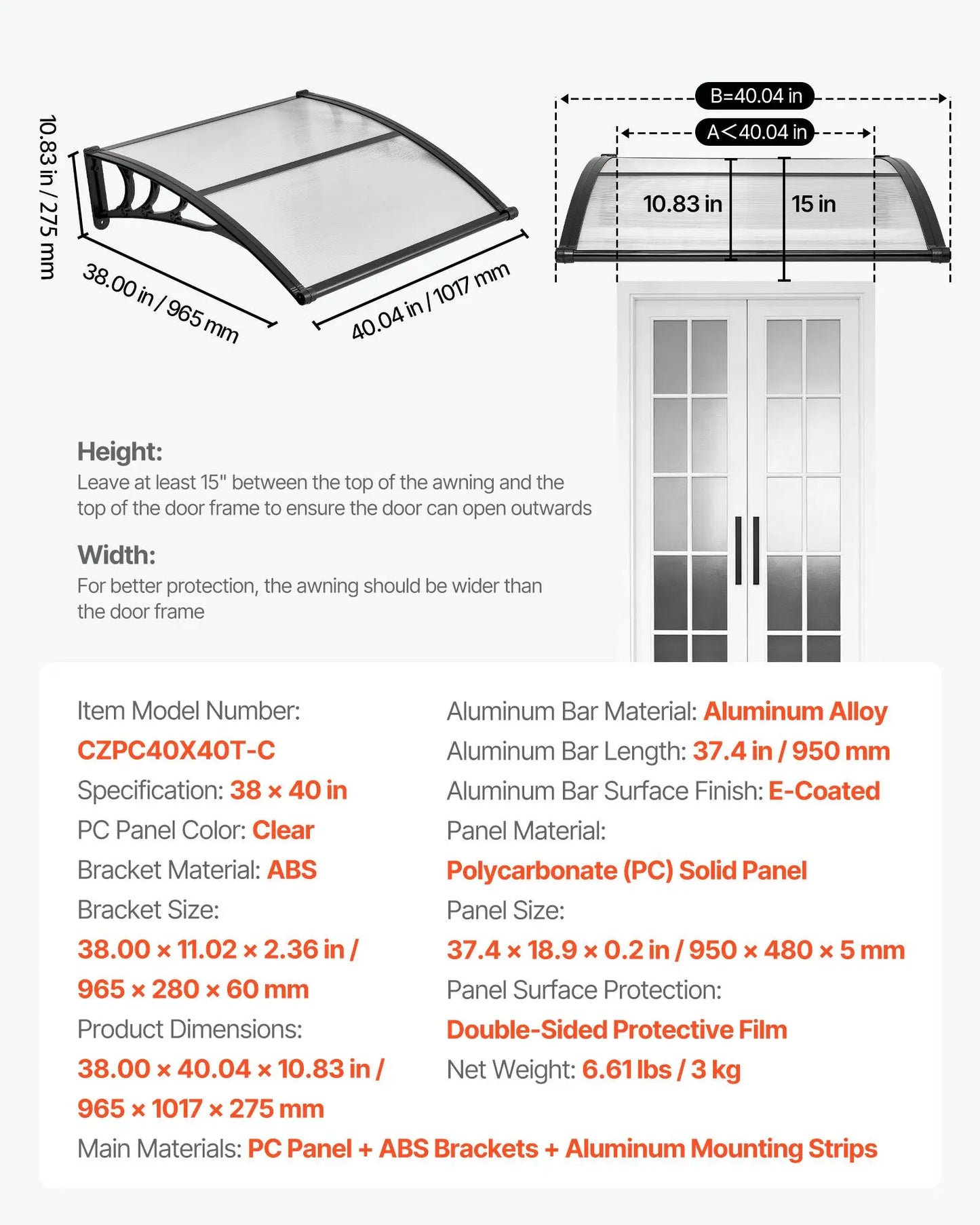 ☔VEVOR Clear Door Canopy | All‑Weather Rain Sun Snow Protection