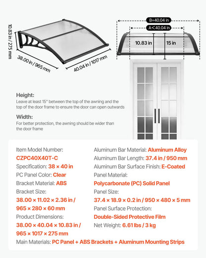 ☔VEVOR Clear Door Canopy | All‑Weather Rain Sun Snow Protection