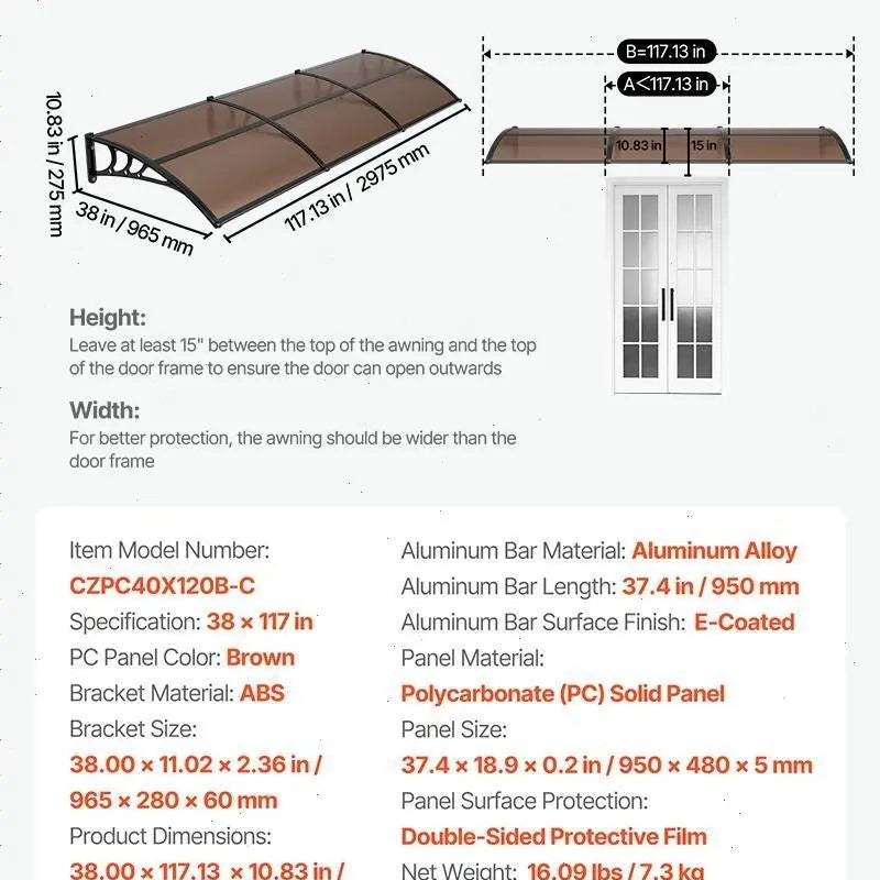 ☔VEVOR Clear Door Canopy | All‑Weather Rain Sun Snow Protection