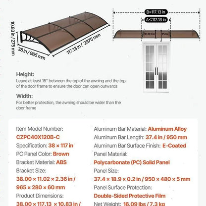 ☔VEVOR Clear Door Canopy | All‑Weather Rain Sun Snow Protection