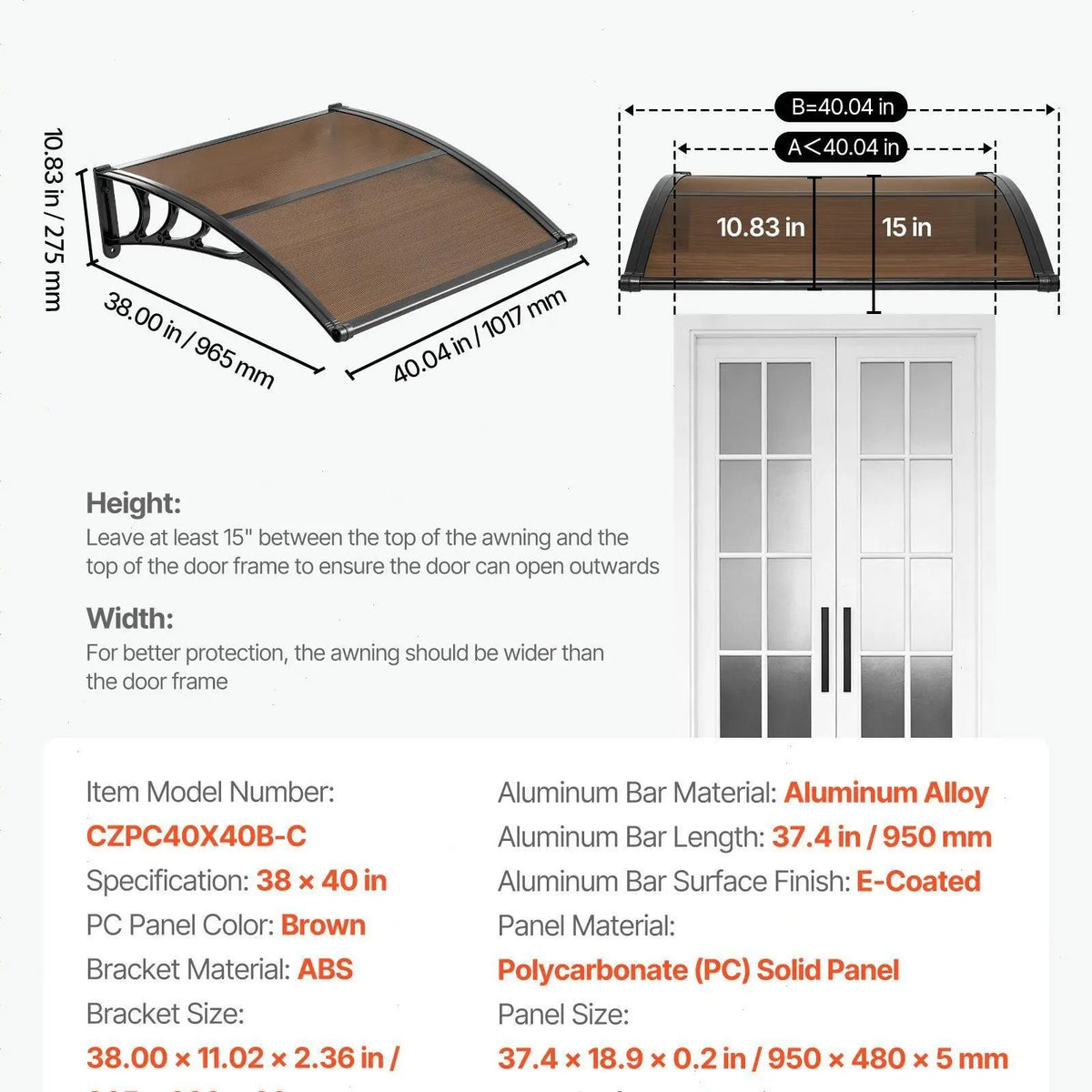 ☔VEVOR Clear Door Canopy | All‑Weather Rain Sun Snow Protection