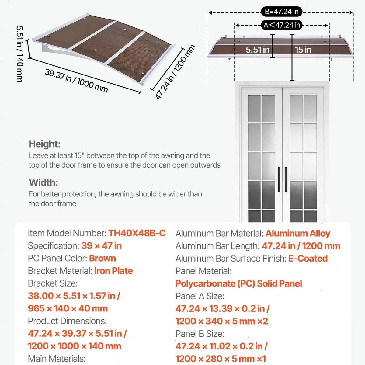 ☔VEVOR Clear Door Canopy | All‑Weather Rain Sun Snow Protection
