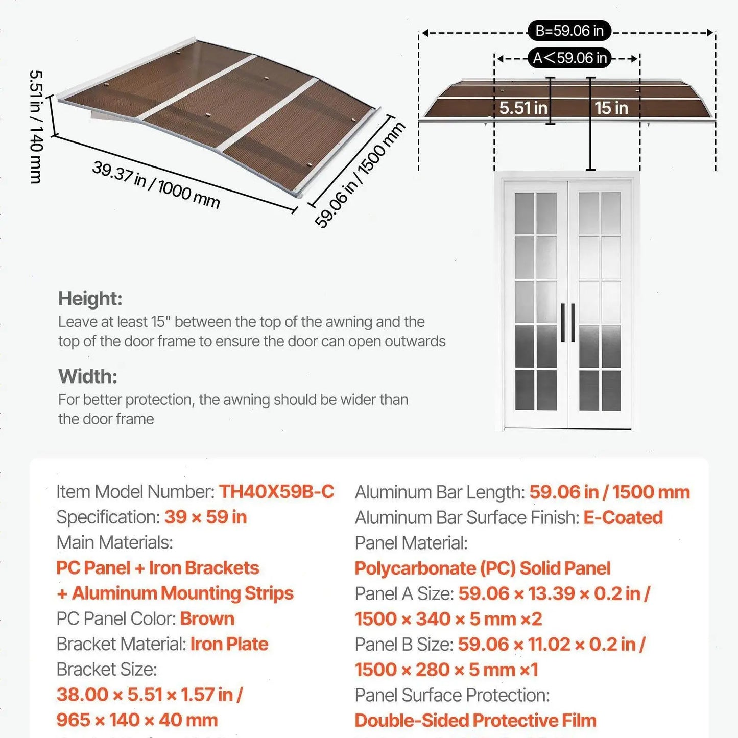 ☔VEVOR Clear Door Canopy | All‑Weather Rain Sun Snow Protection