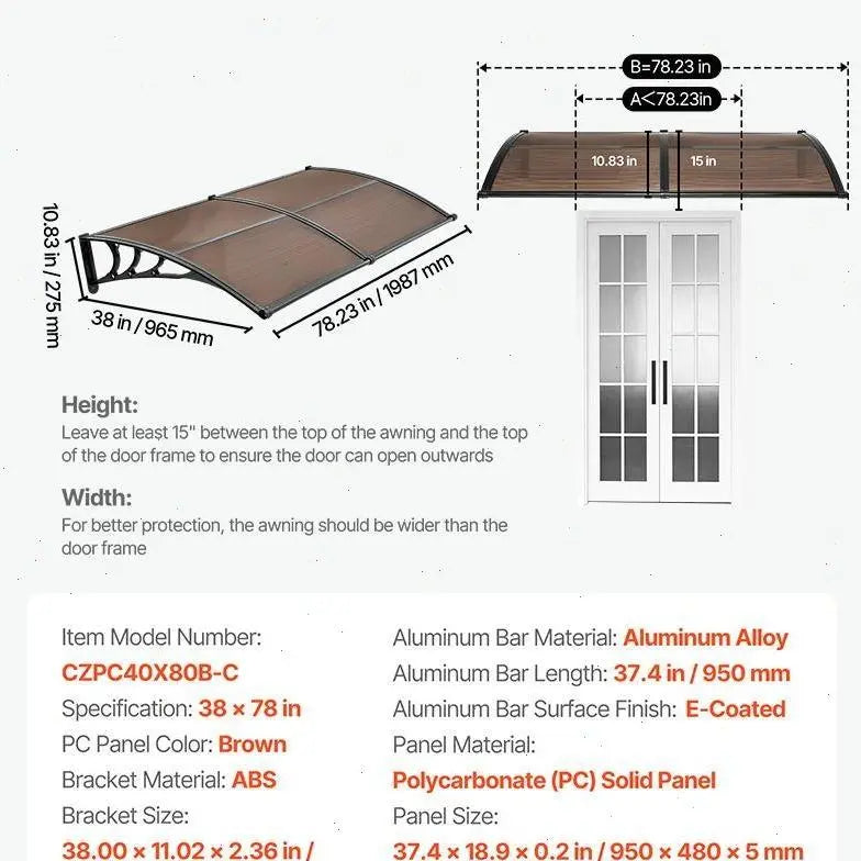 ☔VEVOR Clear Door Canopy | All‑Weather Rain Sun Snow Protection