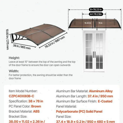 ☔VEVOR Clear Door Canopy | All‑Weather Rain Sun Snow Protection
