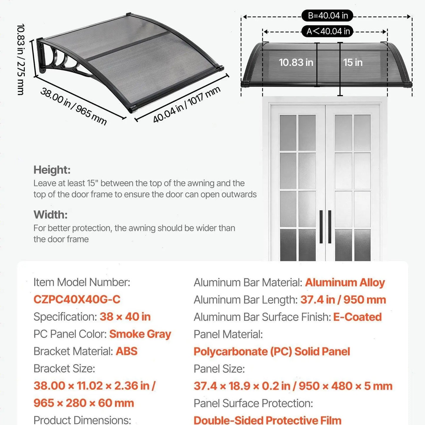 ☔VEVOR Clear Door Canopy | All‑Weather Rain Sun Snow Protection