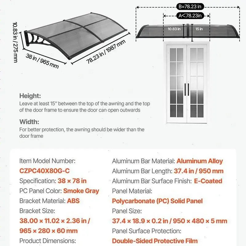 ☔VEVOR Clear Door Canopy | All‑Weather Rain Sun Snow Protection