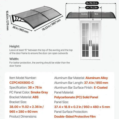 ☔VEVOR Clear Door Canopy | All‑Weather Rain Sun Snow Protection