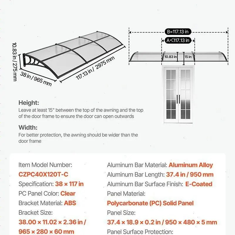 ☔VEVOR Clear Door Canopy | All‑Weather Rain Sun Snow Protection