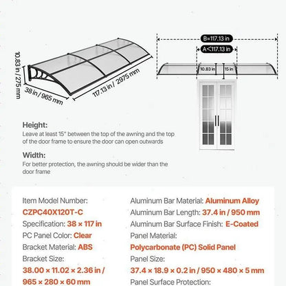 ☔VEVOR Clear Door Canopy | All‑Weather Rain Sun Snow Protection