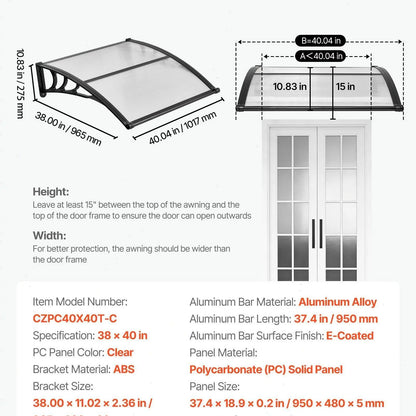 ☔VEVOR Clear Door Canopy | All‑Weather Rain Sun Snow Protection
