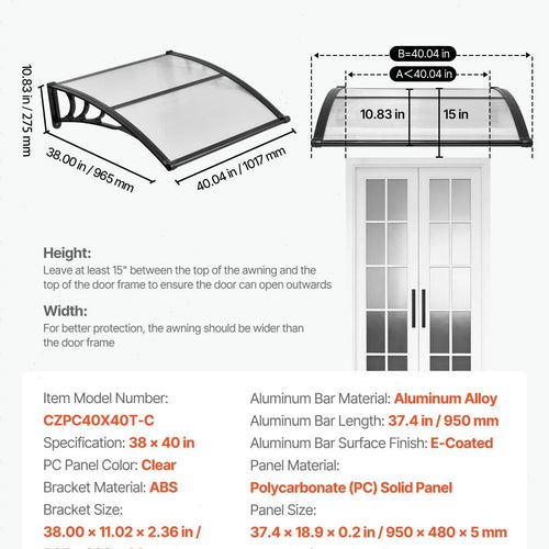 ☔VEVOR Clear Door Canopy | All‑Weather Rain Sun Snow Protection