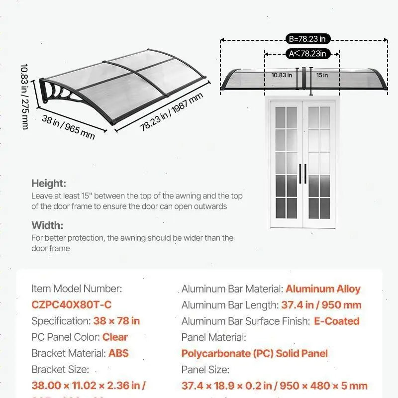 ☔VEVOR Clear Door Canopy | All‑Weather Rain Sun Snow Protection