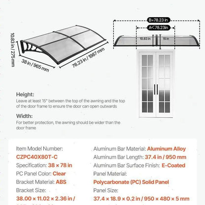 ☔VEVOR Clear Door Canopy | All‑Weather Rain Sun Snow Protection